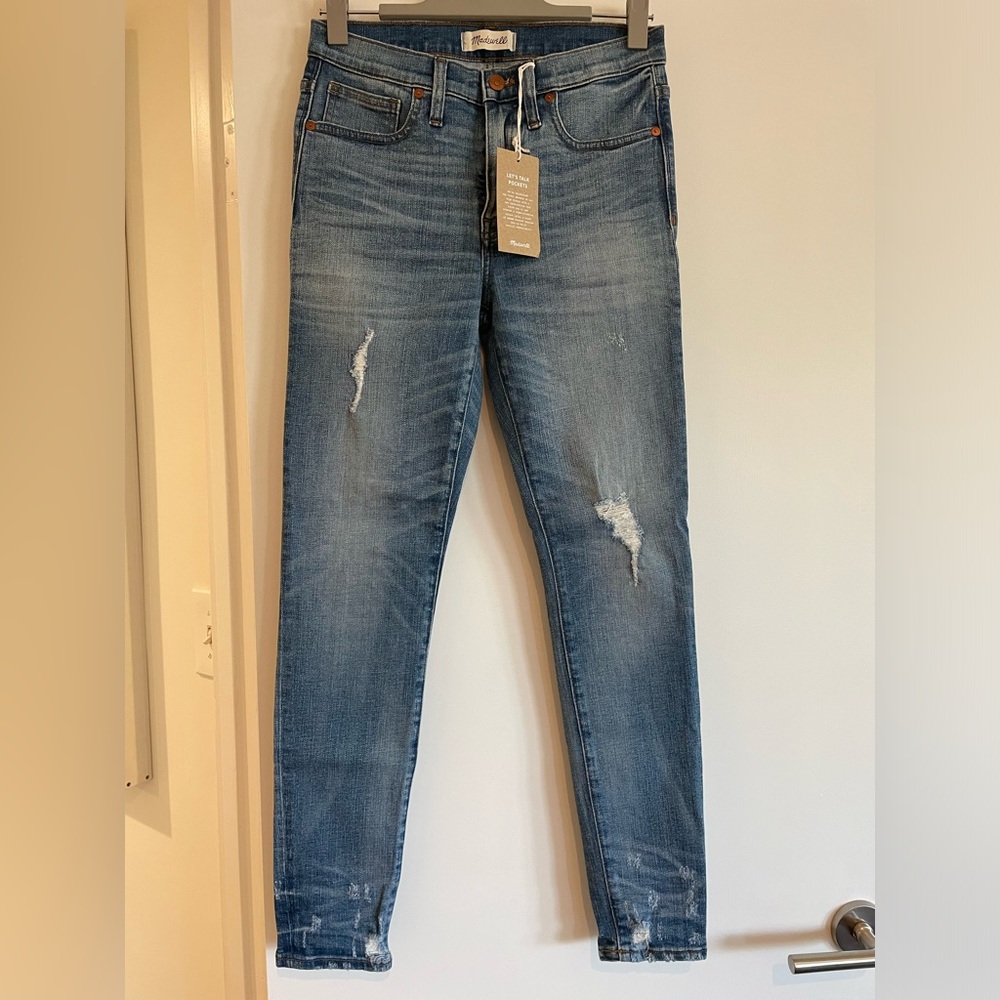 Madewell 9” high rise skinny jeans, distressed, size 27